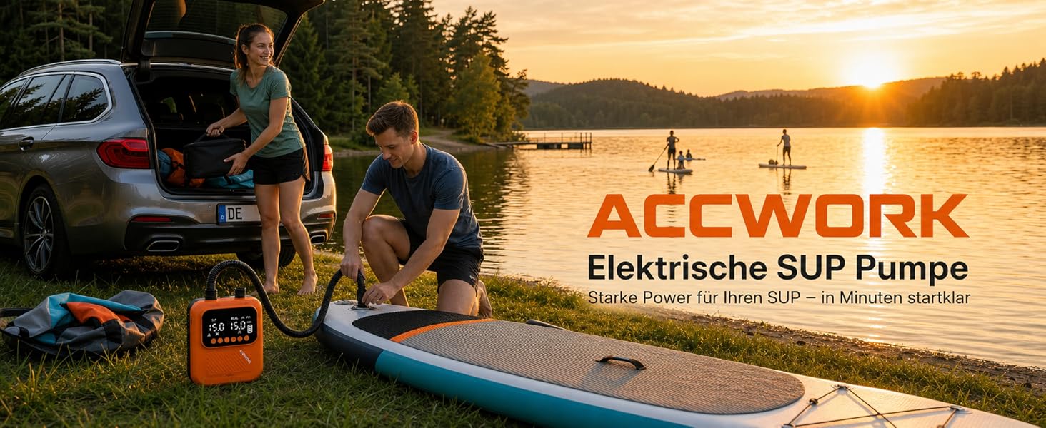 Аккумуляторний електричний насос для SUP дошки Accwork 20 PSI з адаптерами (каяк, надувний матрац)
