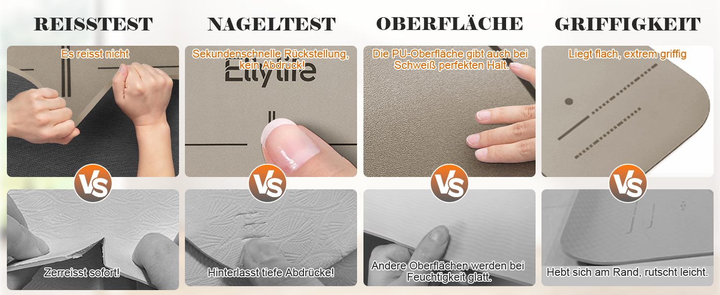 Килимок для йоги та пілатеса з еко-каучуку та TPE, протиковзкий з лініями розмітки, бежевий, 4мм, з ременем для перенесення