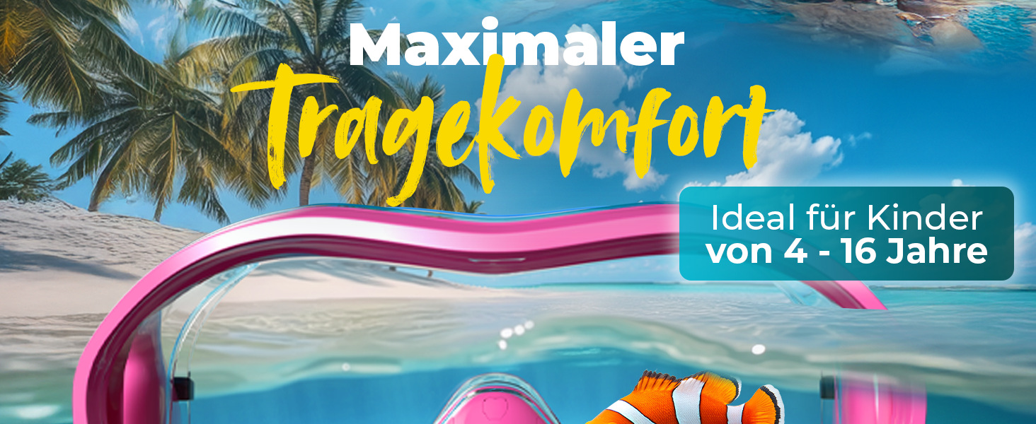 Набір для снорклінгу KIDVERSE для дітей - маска та трубка для дівчаток та хлопчиків (5-16 років). Маска з регульованим ремінцем, рожевий колір.