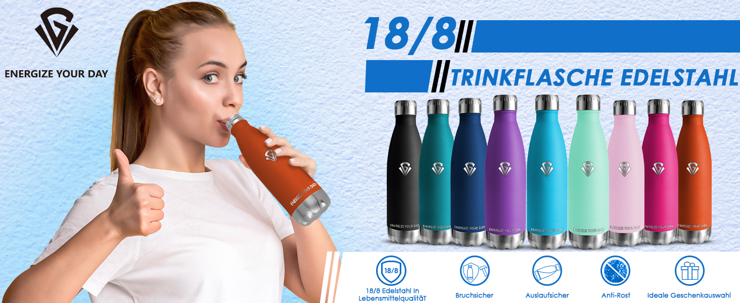 Фляга для води 750 мл з нержавіючої сталі, без BPA, з подвійними стінками, термофляга, для спорту, фітнесу, походів, кемпінгу, велосипеду, зелений мох