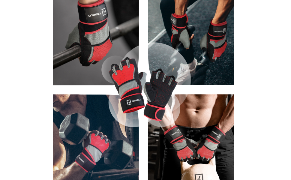 Рукавички для фітнесу та тренувань чоловічі Fitnesshandschuhe (L 19-22 см, сіро-чорні, червона спинка) для силових тренувань, бодібілдингу, кроссфіту. Без AZO та фталатів, сертифікат CE
