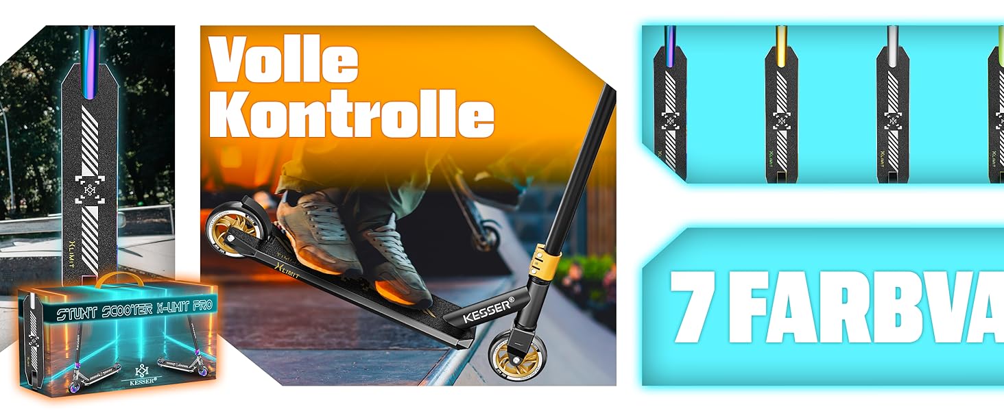 KESSER® Станкер Скутер X-Limit-Pro 360° - професійний для дітей та дорослих, ABEC 9, 110мм PU колеса, чорний/золотий