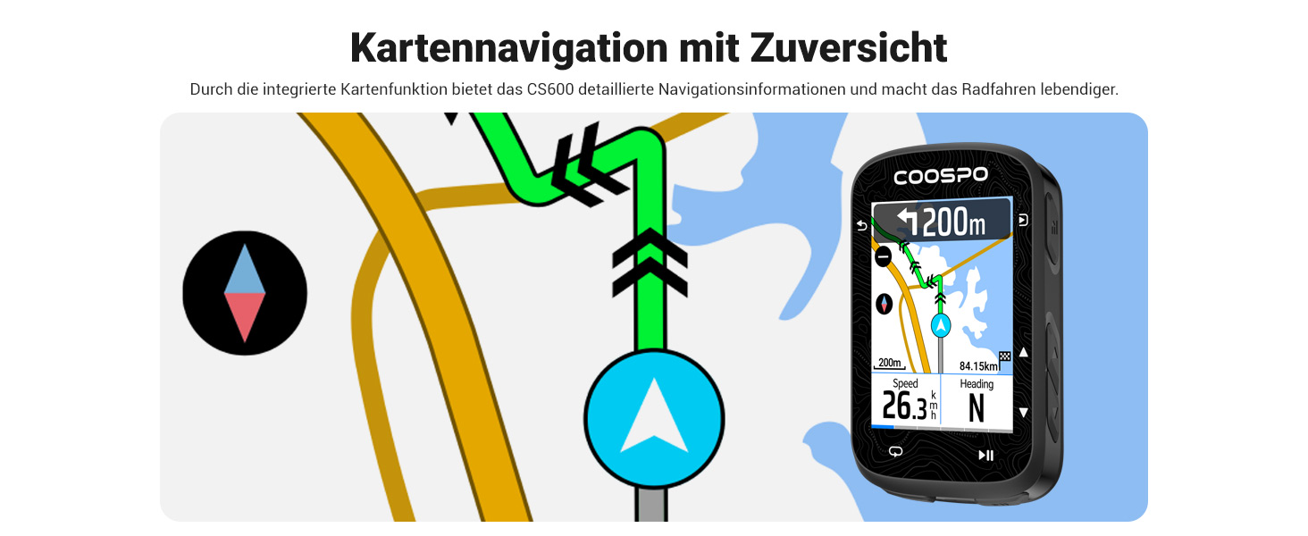 Велокомп'ютер GPS COOSPO CS600 з Bluetooth/ANT+, бездротовий, водонепроникний IPX7, з підсвіткою та навігацією, підтримка велорадара, 36 годин роботи
