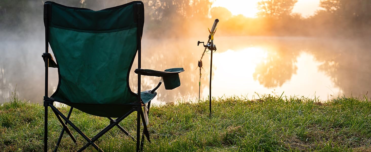 Складний стілець 24MOVE® для риболовлі та відпочинку на природі: чорний складаний стілець з підстаканником, для кемпінгу, саду та дому, поліестер