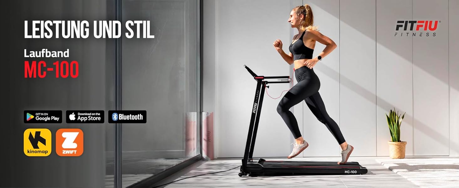 FITFIU MC-100 Складне бігове полотно: 2 нахили, Bluetooth, 12 програм, KINOMAP, до 120 кг, для дому/офісу