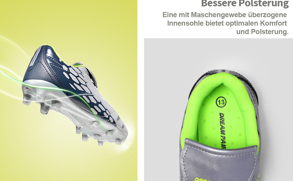 ДREAM PAIRS Дитячі футбольні бутси з низьким верхом, довгі шипи, спортивне взуття для легкоатлетики, тренувань, стрибків у довжину, бігу, футболу. Зносостійкі, з сильним зчепленням, 32 EU, світло-сірий, темно-синій