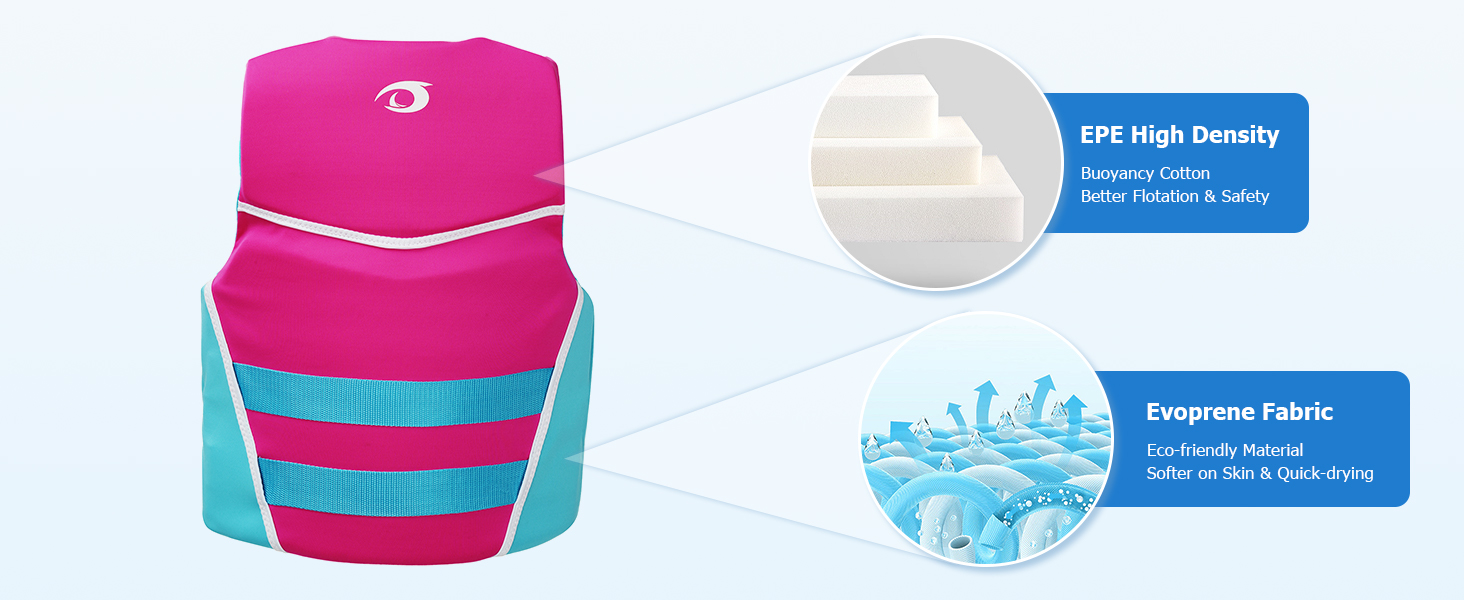 Owntop Жилет рятувальний дитячий та підлітковий, фіолетовий, M. Регульований, з триразовою системою безпеки. Підходить для каякінгу, плавання, риболовлі та снорклінгу.