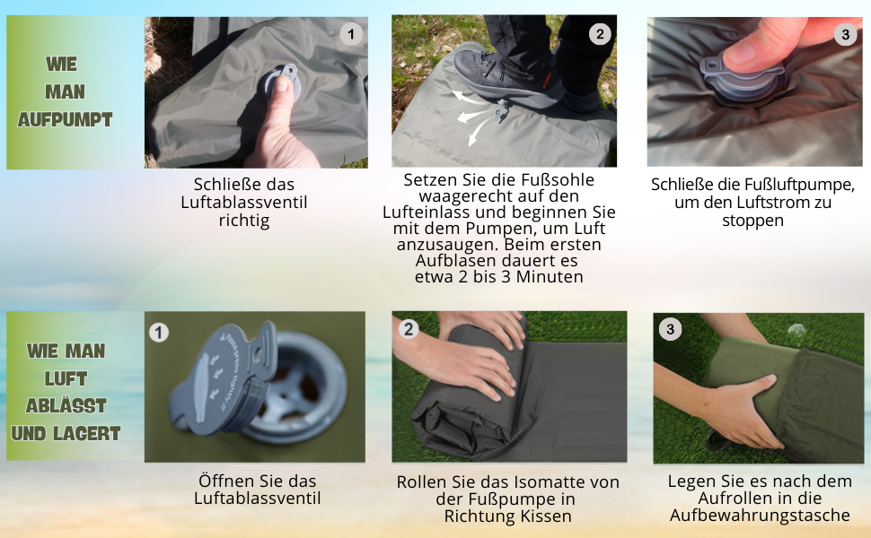 Надувний килимок BÄRBERG з самонадуванням та насосом для ніг, Ultralight, для кемпінгу, подорожей, фестивалів, басейну (Оливковий)