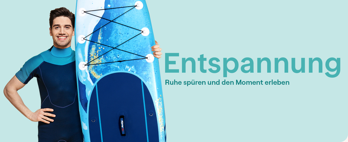 Надувний SUP СерeneLife: комплект для сапбордингу з веслом, насосом та сумкою. Touring SUP для дітей та дорослих, стійкий, портативний, для озера, річки та моря. Максимальне навантаження 155 кг (Блакитна Хвиля)