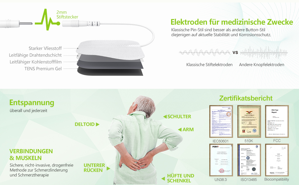 AUVON TENS Пристрій для електростимуляції, з 24 програми, 2 канали, 10 електродів, для зняття болю