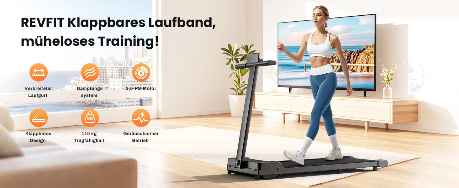 Бігова доріжка для дому Laufband, компактна, 1-8 км/год, складана, LED-дисплей, сумісна з додатком, тиха, з амортизацією, для офісу та дому