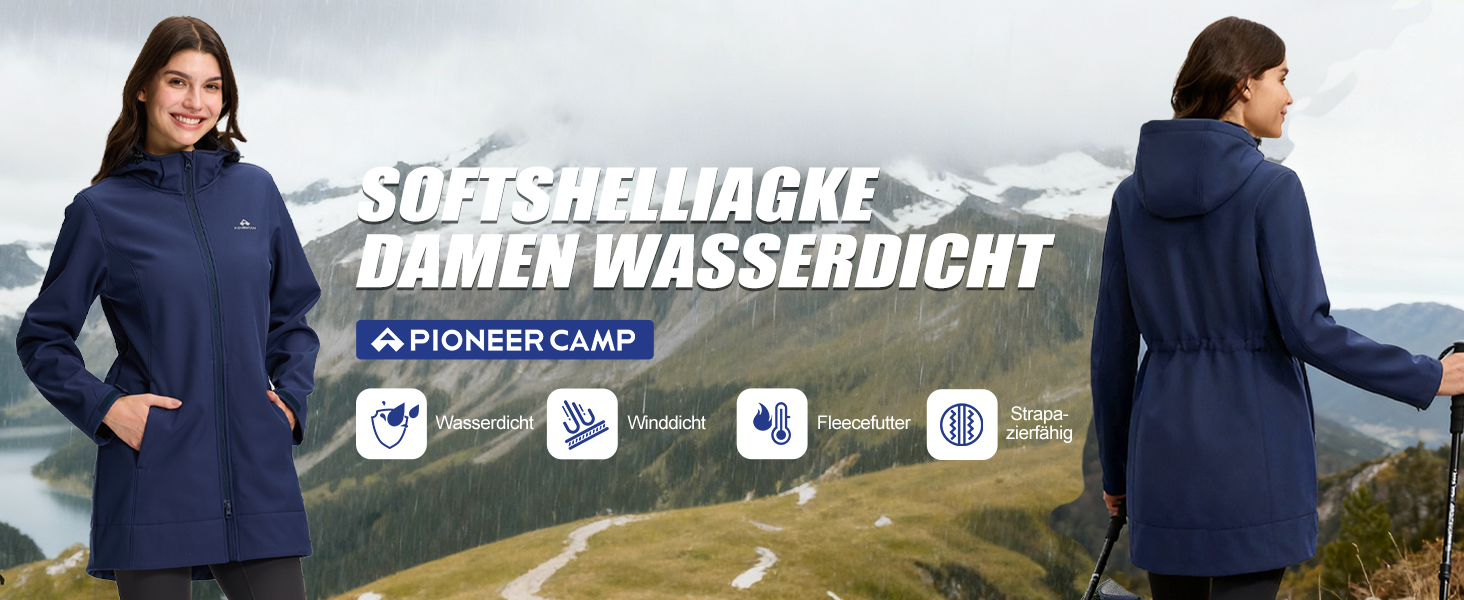Жіноча куртка-софтшелл Pioneer Camp з капюшоном та флісовою підкладкою, водонепроникна та вітрозахисна куртка для хайкінгу та бігу, чорна, розмір XXL