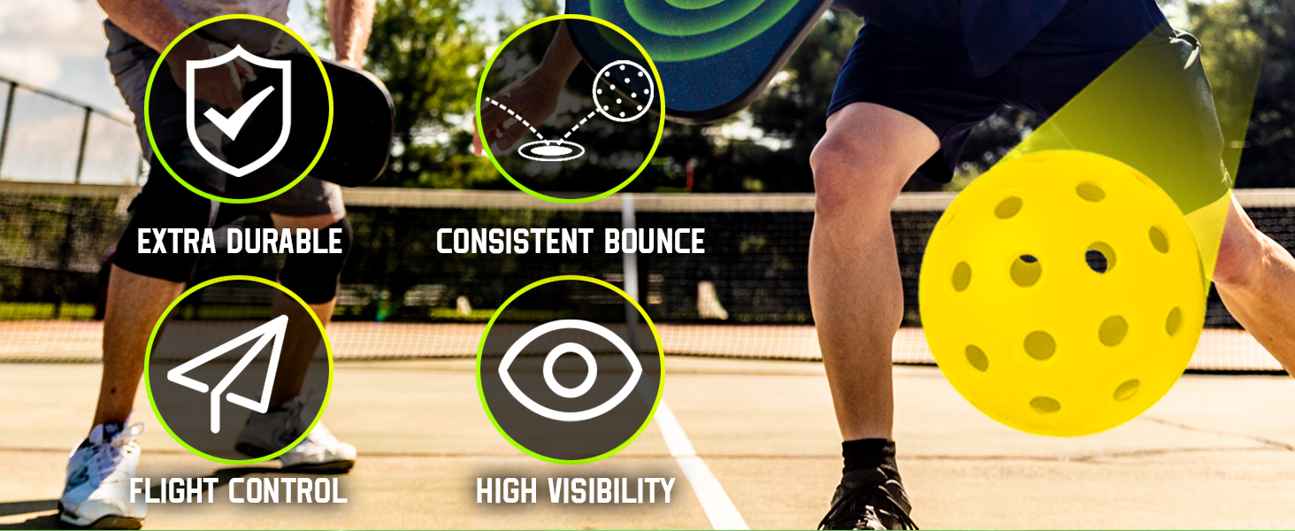 Піклбол м'ячі Outdoor, 40 отворів, 12 шт. - для спортивних ігор, висока пружність, довговічні, сумісні з усіма ракетками