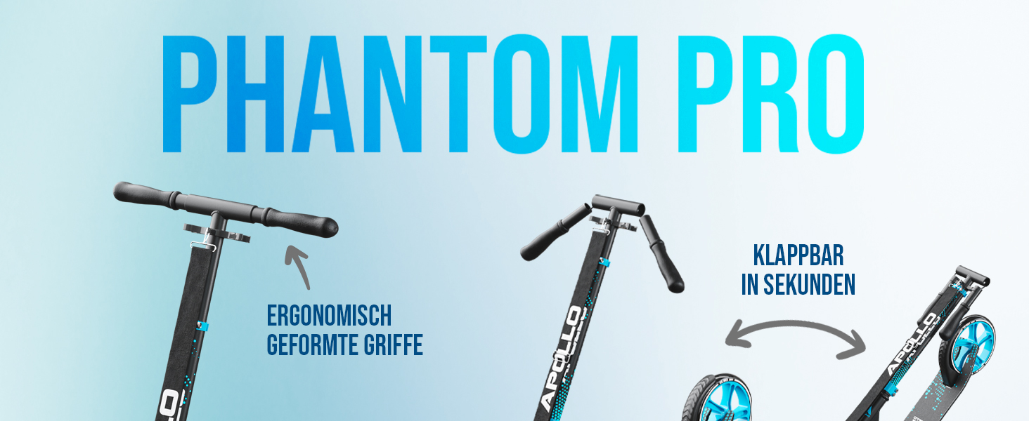 Скутер Apollo Phantom Pro City з LED-підсвіткою - розкладний, регульований по висоті, для дорослих, дітей та підлітків