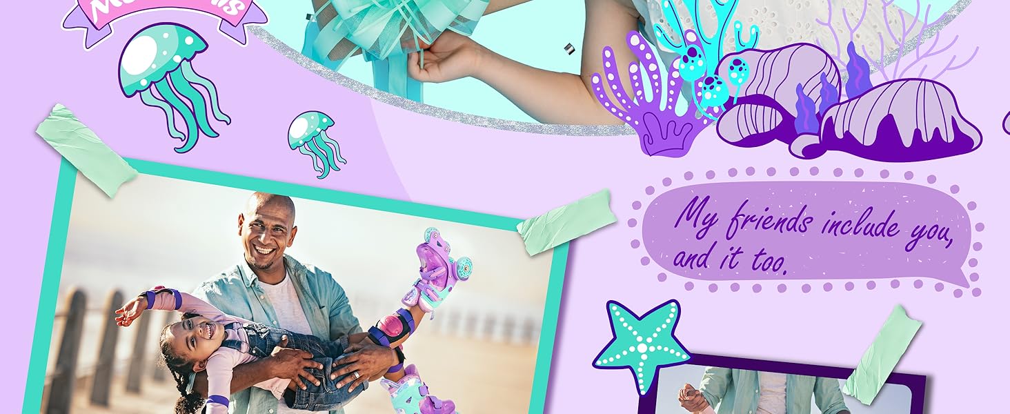 Дитячі ролики Kinder Rollschuhe для дівчаток та хлопчиків, Єдиноріг, Русалка, світлові колеса, 4 розміри, регульовані, для початківців, подарунок на Новий рік та день народження (XS(27~30), Русалка фіолетовий)