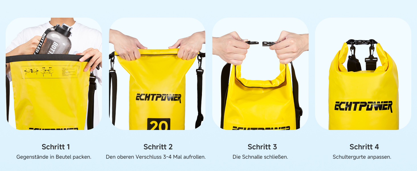 Водонепроникний мішок ECHTPower Dry Bag 20L: мішок для плавання, каякінгу, SUP (зелений)