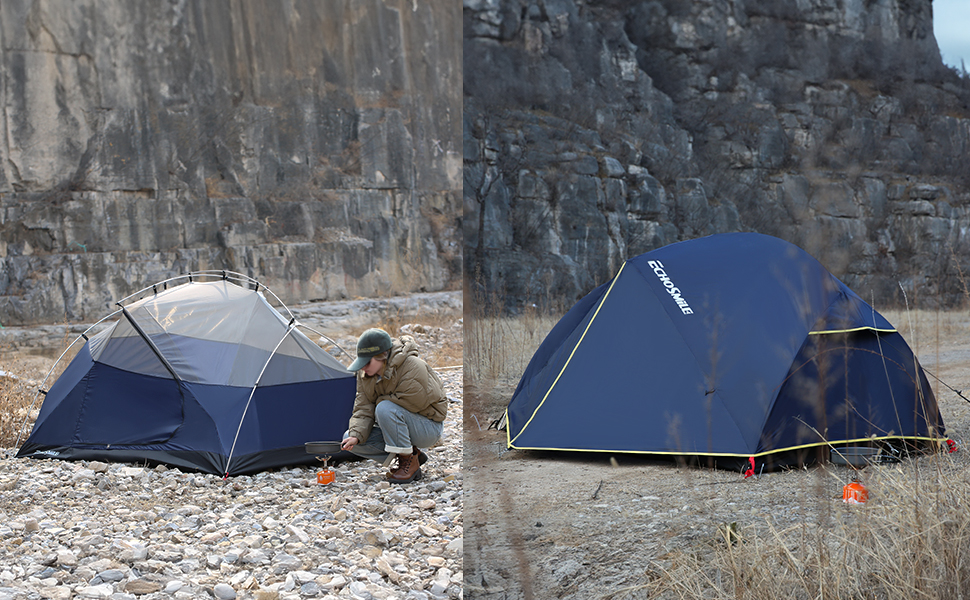 Намет EchoSmile для кемпінгу на 2-3 особи, водонепроникний PU3000 мм, туристичний намет-купол, 3-4 сезонний, для кемпінгу, походів та альпінізму, легко монтується, блакитний (2 особи)