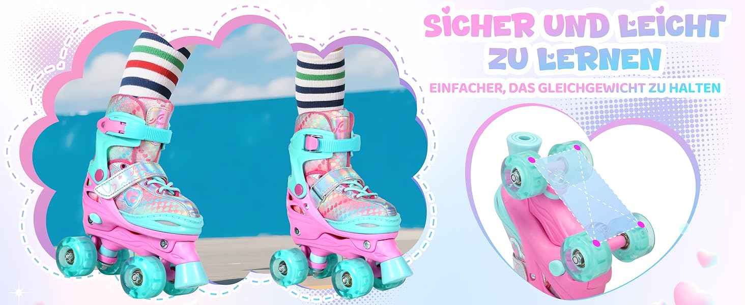 Роликові ковзани Sportneer для дітей (дівчаток), EU 23-36, веселка, 4 розміри, регульовані, з захистом, для початківців, подарунок