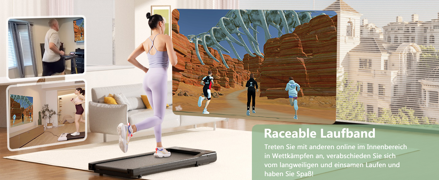 Бігова доріжка Raceable Walking Pad для дому, з APP-керуванням, до 159 кг, інтеграція зі Smart Tech, тренування з експертами, багатокористувацькі забіги, онлайн-інтеракція