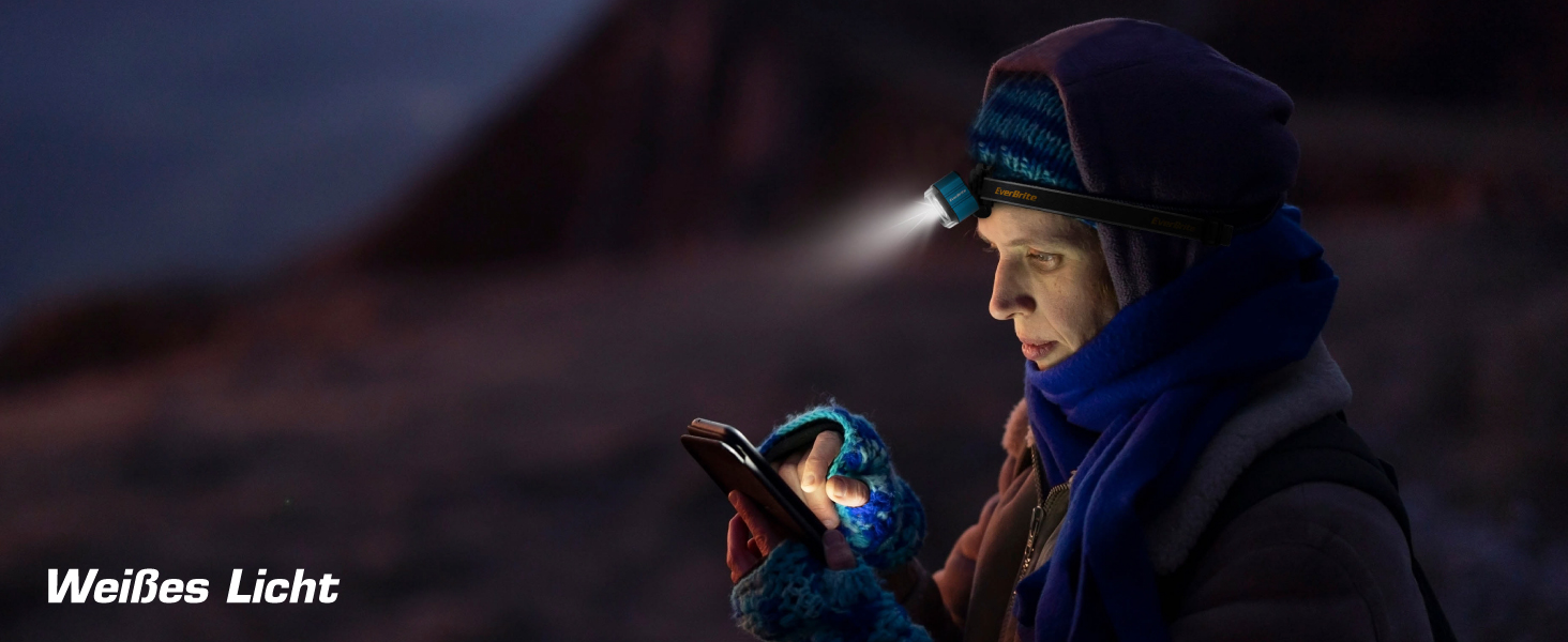 EverBrite LED налобний ліхтар: перезарядна, 45г, IP67, 7 режимів, червоне та зелене світло. Ідеально для бігу, походів, кемпінгу