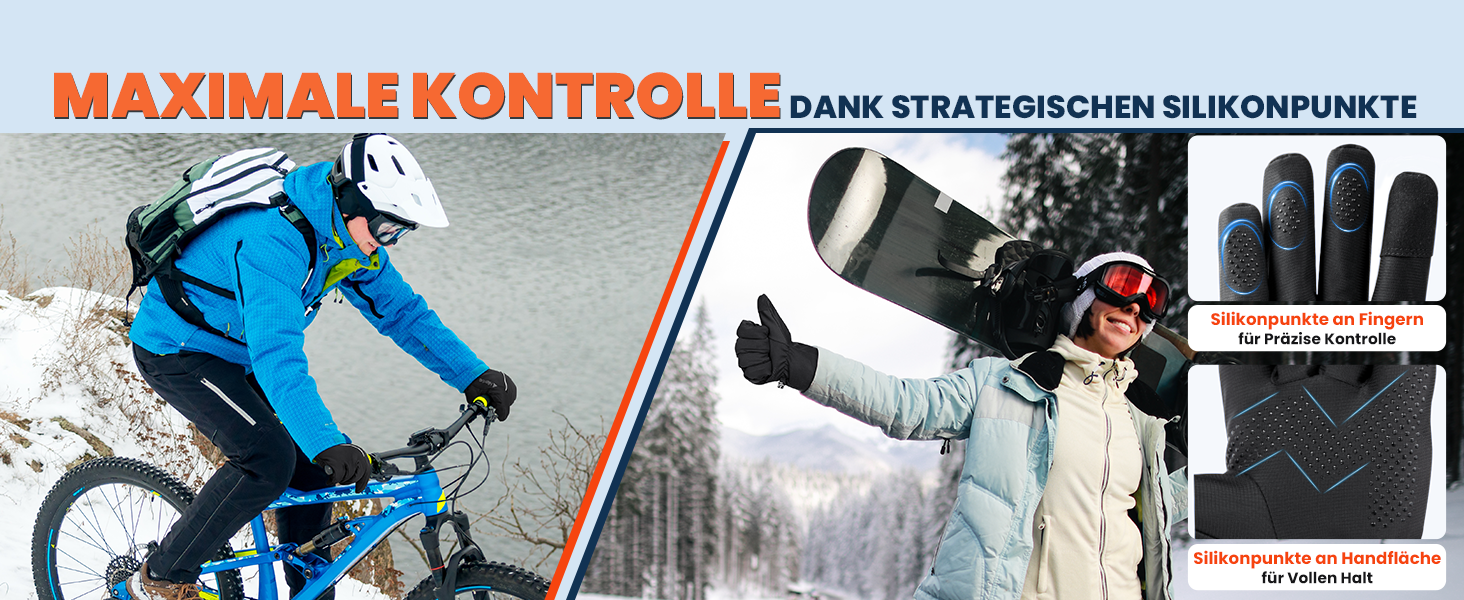 Зимові рукавички HIKENTURE Водонепроникні, велосипедні рукавички для чоловіків та жінок з Polarflausch, теплі та вітронепроникні рукавички з підтримкою сенсорного екрану, антиковзкі рукавички для катання на лижах, бігу та активного відпочинку на відкритому повітрі