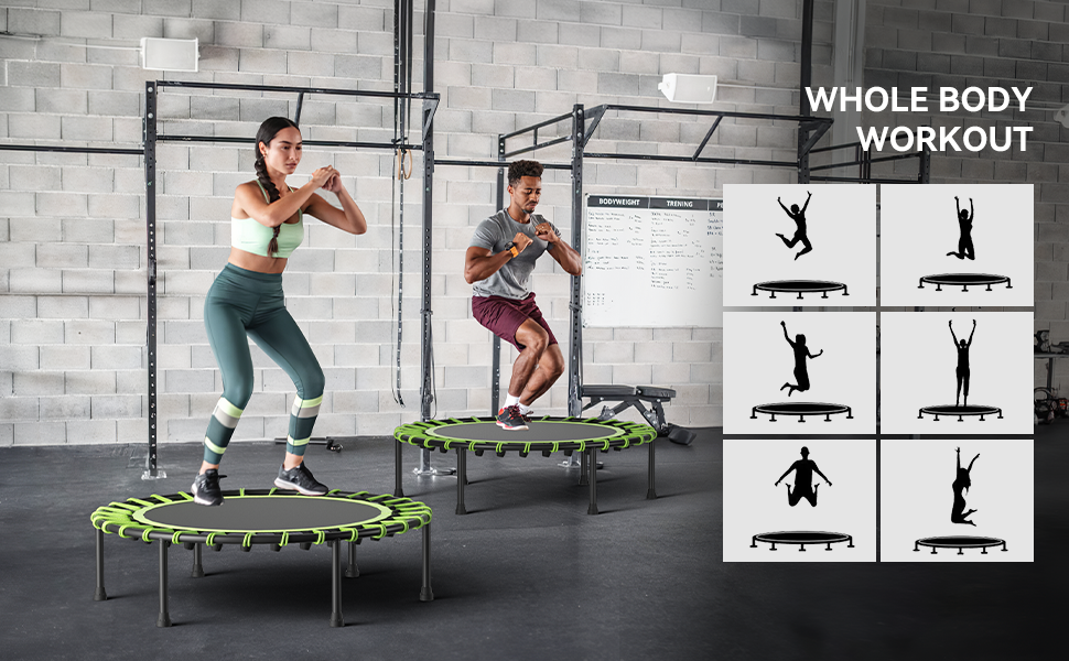 Міні-батут для дорослих, 101,6 см, без поручнів, для фітнесу, зелений