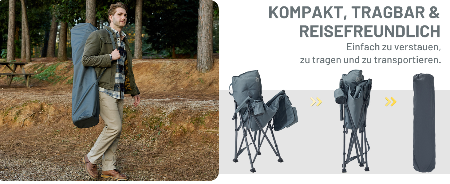 Складаний кемпінговий стілець TIMBER RIDGE з підтримувачем, підстаканником та охолоджувачем, посилений (до 230 кг), для рибалки, саду та відпочинку