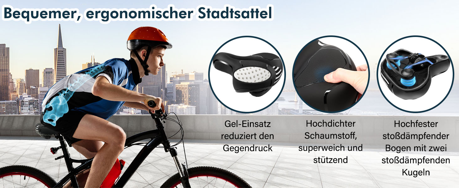 Зручний велосипедне сідло City для міста, чоловічий/жіночий, з Memory Foam, ергономічний, широкий, з інструментом