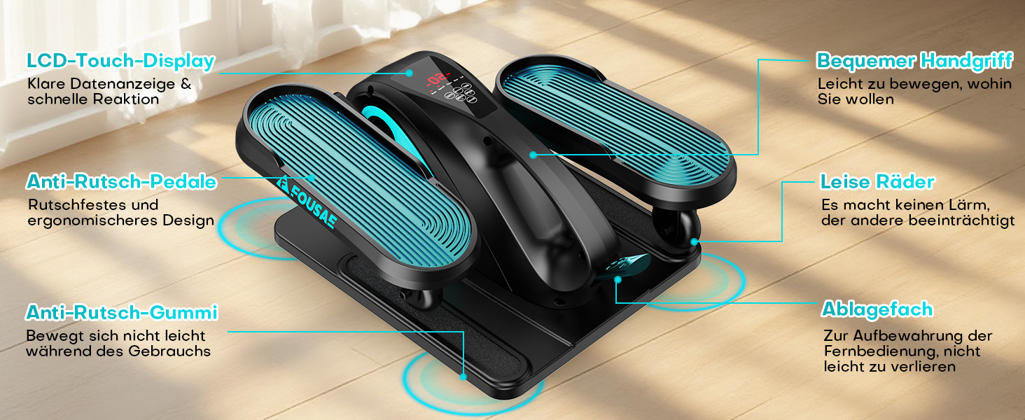 Еліптичний тренажер під стіл для дому, 2 в 1 електричний крос-тренажер з 15 швидкостями та 3 автоматичними режимами, педальний тренажер для літніх людей з пультом дистанційного керування, тихий та портативний тренажер для ніг, синій, 15 швидкостей + 3 автоматичні рівні