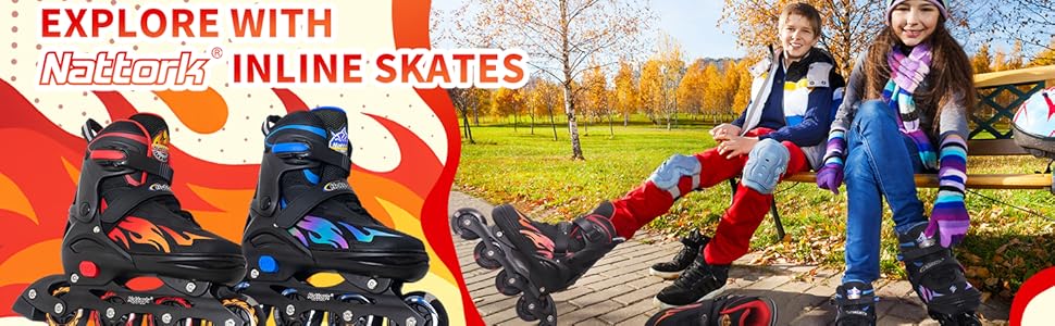 Дитячі ролики Nattork з регулюванням розміру, Nezha Inferno, для хлопчиків та дівчаток 6-16 років, стильні, червоні