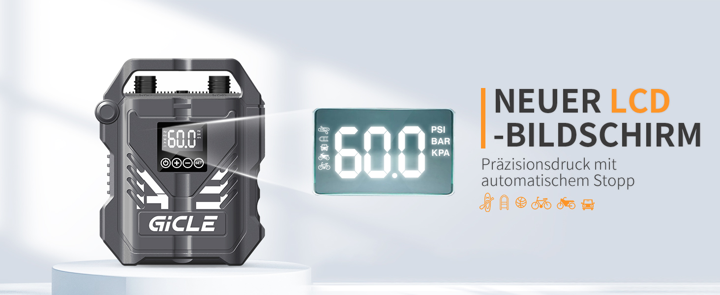 Електричний насос GICLE 60PSI для SUP, SUP-дошок, надувних човнів, велосипедів та наметів. Двоступеневий, швидка підкачка 12V