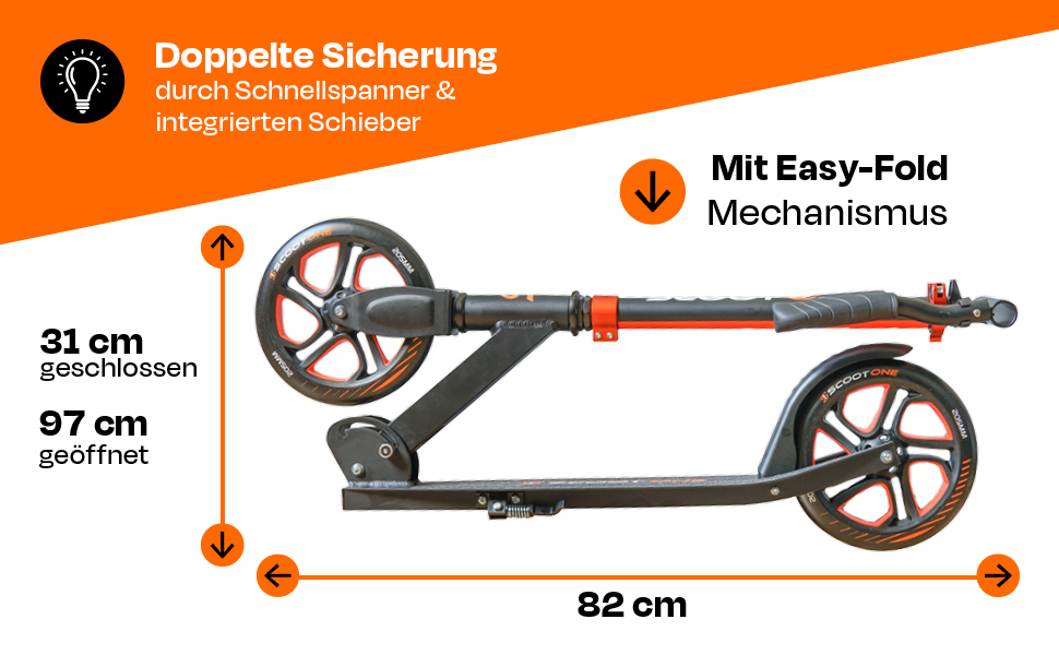 Алюмінієвий самокат S 1 / S 2 – регульований по висоті, ABEC 7, помаранчевий