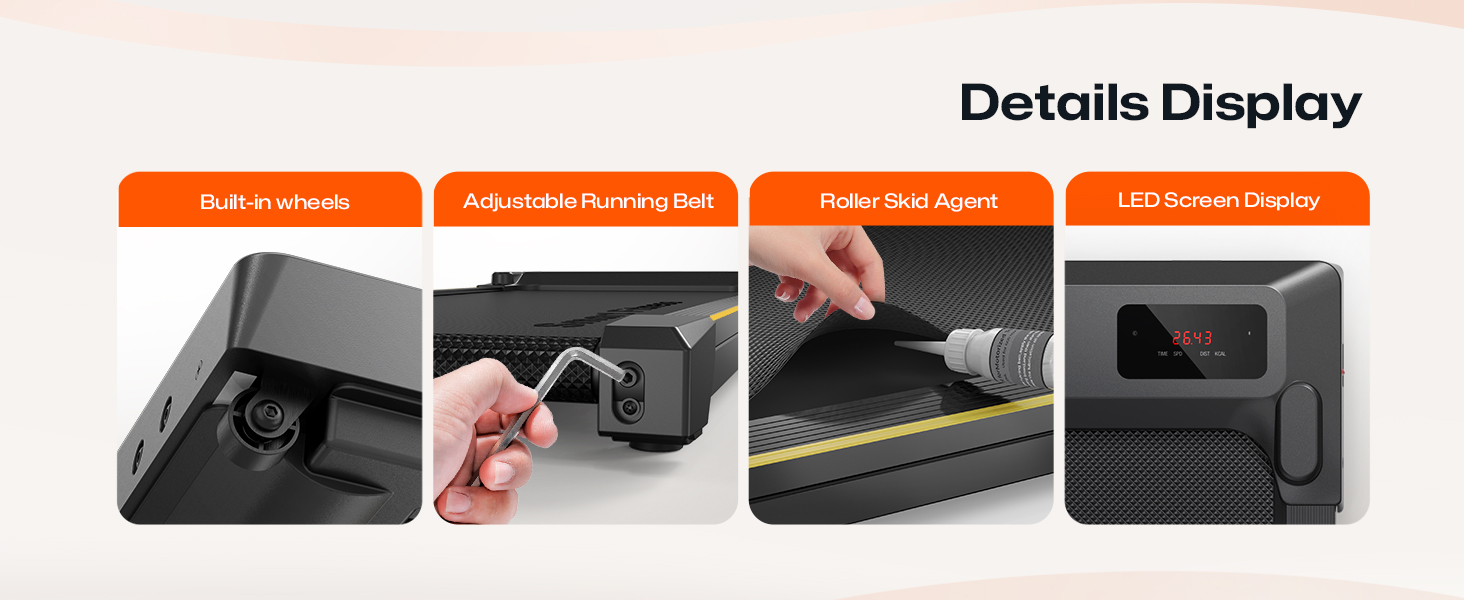 UREVO Smart Walking Pad - компактний тихий біговий столик з амортизацією, додаток для фітнесу, до 136 кг, для дому/офісу, чорний