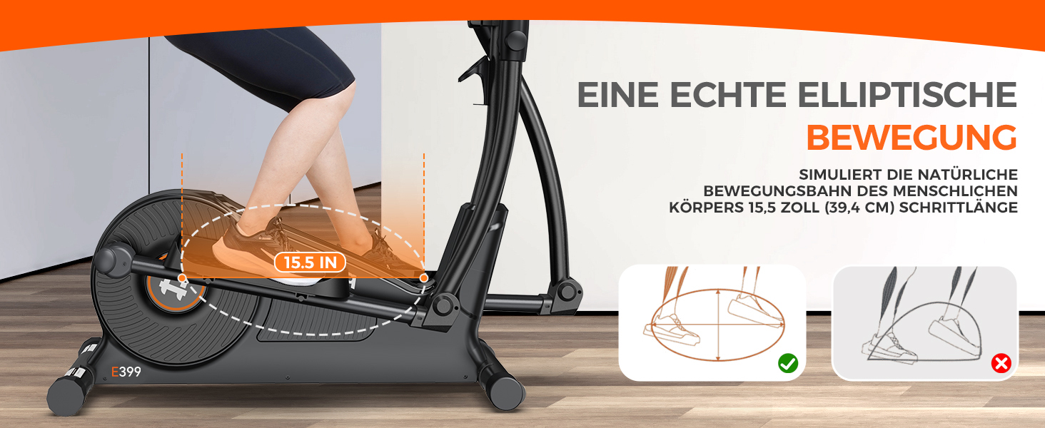 Еліптичний тренажер Pooboo 07-Basic Black з магнітною системою, LCD-монітором та кроком 15,5 дюймів. Витримує вагу до 158 кг, 16 рівнів навантаження.