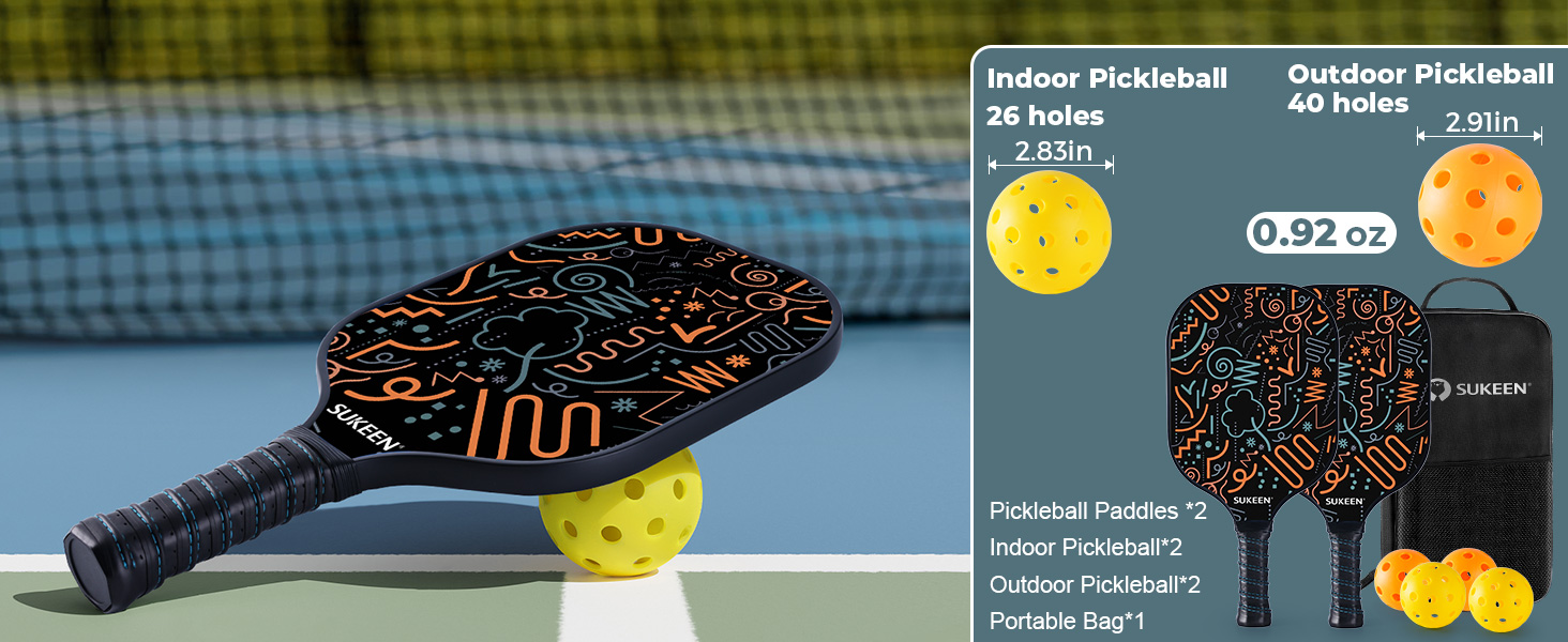 Набір ракеток Sukeen Pickleball з 2 шт. , Набір піклболу зі скловолоконною поверхнею з ракеткою для піклболу, Набір веслувальників для чоловіків і жінок Pure Graffiti