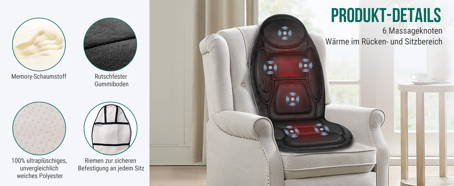 Масажне сидіння Snailax з піною-пам'яттю та підігрівом, масажна подушка з вібрацією для спини та шиї, масажер для спини для дому та офісу, сидіння, подарунок для чоловіків/жінок, чорний