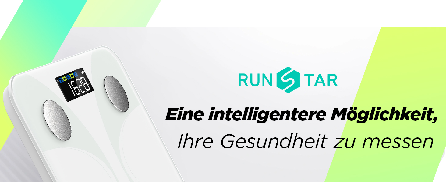 Вага RunSTAR для вимірювання жиру в тілі, електронна персональна вага з великим дисплеєм, аналізатор 13 показників, синхронізація з додатком - білий колір