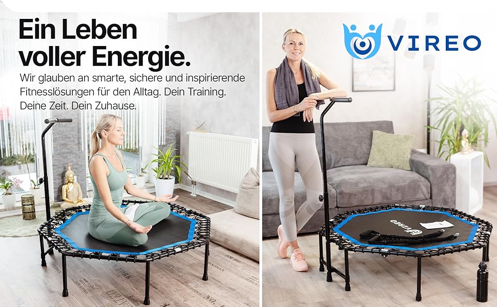 Батут фітнес VIREO для дорослих 102 см, до 150 кг, складаний, з ручкою, гумовими стрічками, для дому