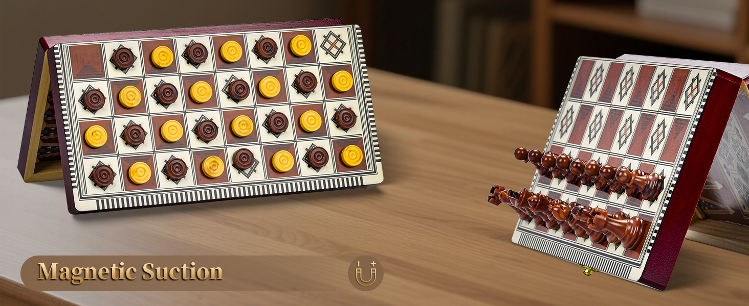 Магнітна шахова дошка з дерева 3 в 1, складана, для подорожей та дітей, 29x29 см