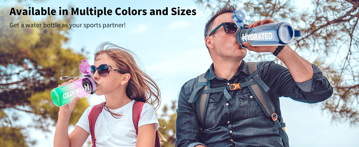 Спортивна пляшка для води з позначеннями часу, 1000 мл, Tritan, без BPA, вихідний колір - Sunset Orange