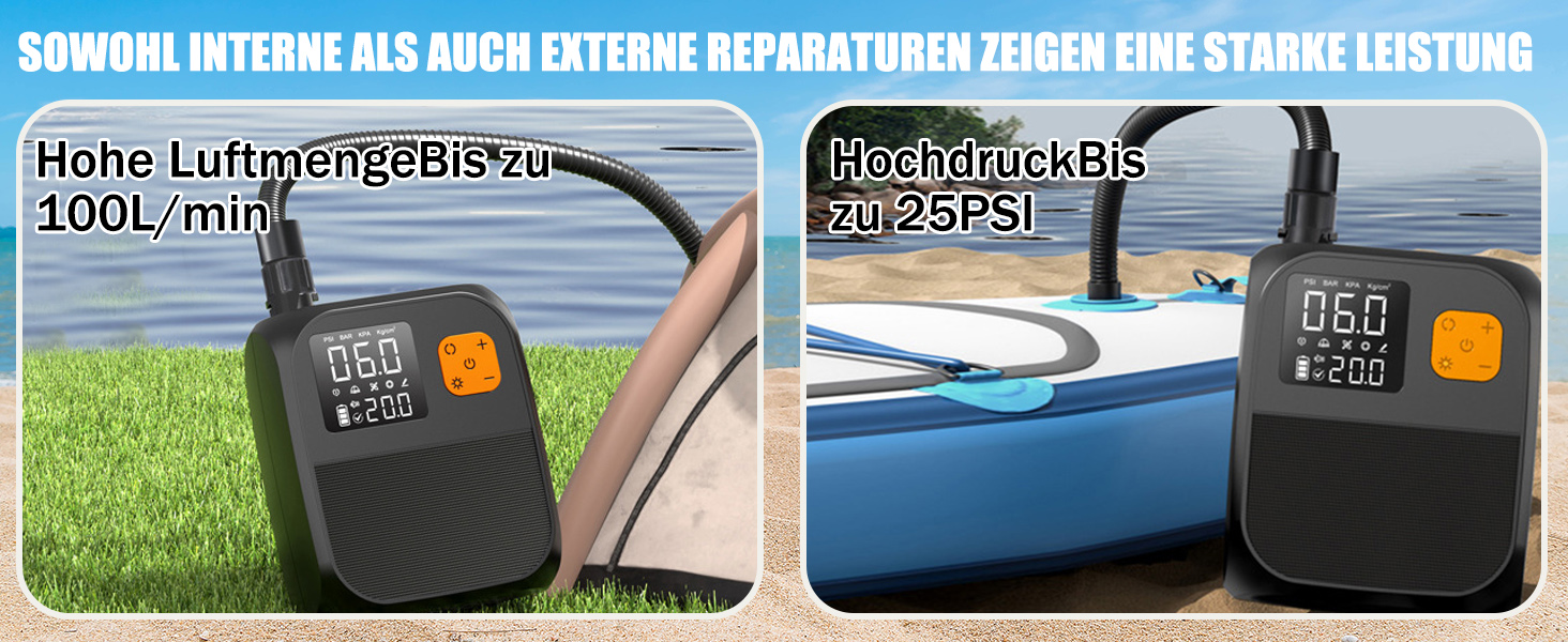 Електричний насос для SUP дошки OBEST з акумулятором 8000mAh, LED ліхтарик, швидка інфляція для SUP, кайтсерфінгу, намету, матрацу, каяка