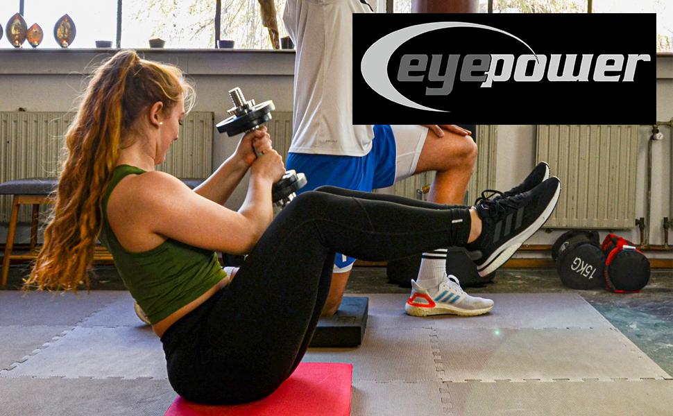 EYEPOWER Професійний фітнес-мат для тренувань 2 см, комплект 4 шт. 63x63 см, захисний килимок для підлоги під тренажери, гантелі, бігову доріжку, велотренажер, орбітрек