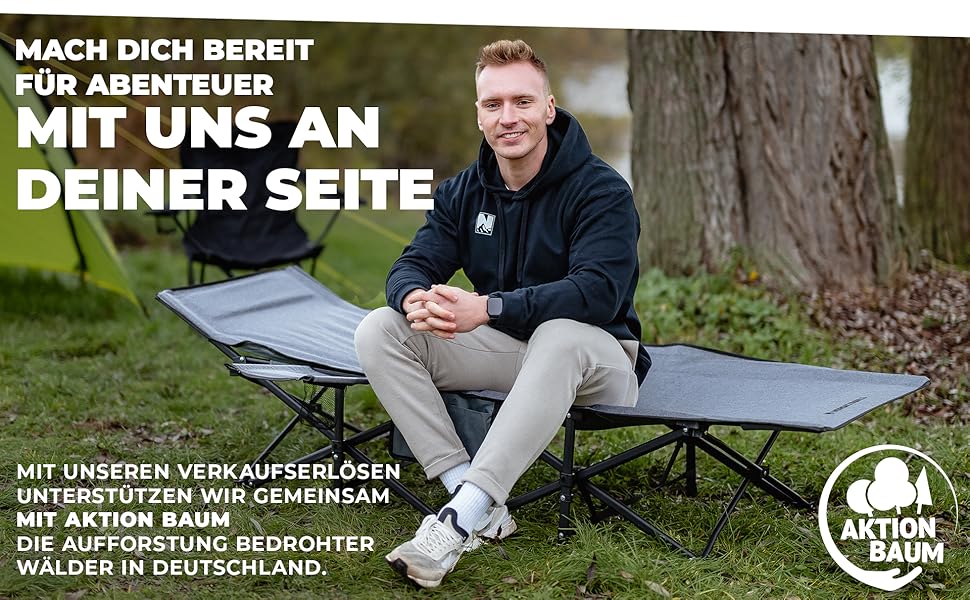 NORDICTRAILS Кемпінгове ліжко NORDICTRAILS - XXL розкладне ліжко для кемпінгу | Зручне, легке та широке для відпочинку на природі | Гостьове ліжко, ліжко для риболовлі, розкладне ліжко з суперм'яким матрацом. Сіре.