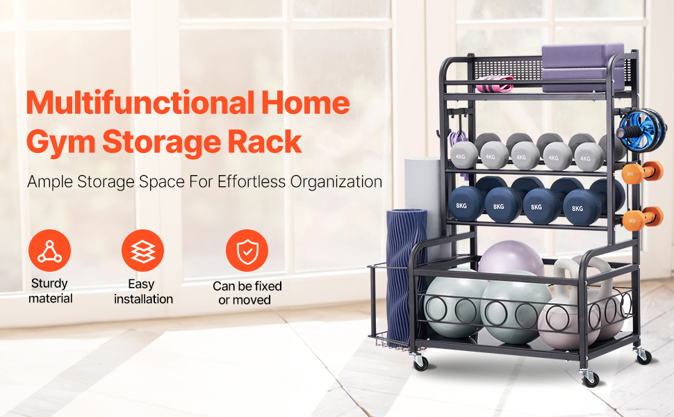 Стойка для йоги та гантелей VEVOR з колесами та гачками, 86 x 41 x 102 см - для дому та фітнесу