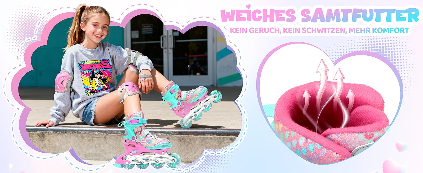 Дитячі ролики Sportneer з регульованим розміром 30-41, комплект з 6 захисними елементами, LED ролики для дівчаток та жінок, рожевий колір, розмір L (EU 38-41)