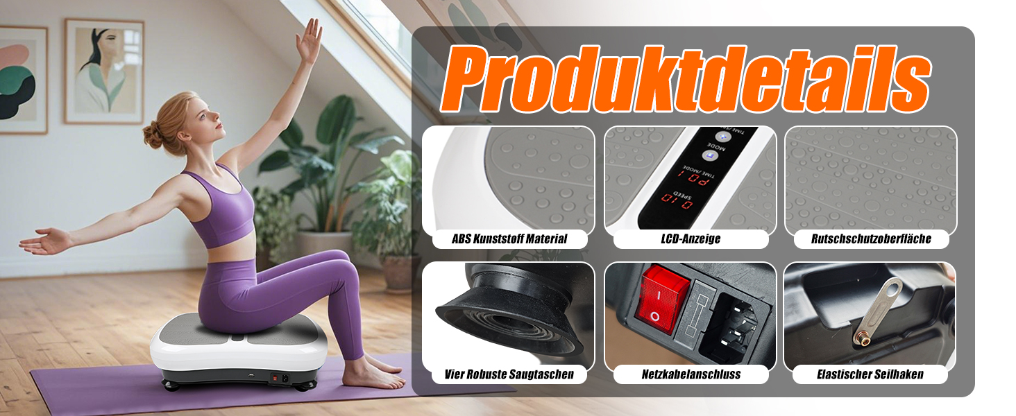 Вібраційна платформа для фітнесу: тренування вдома, 99 рівнів інтенсивності, 5 програм, Bluetooth, масаж, розвиток м'язів, EU-03W