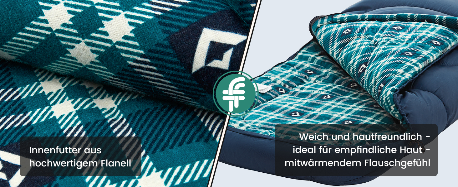 Сплячий мішок KingCamp Flannel для дорослих, 4 сезони, ультралегкий, бавовна, теплий, ковдровий, водонепроникний, для кемпінгу та повсякденного використання, чорний, L, блискавка