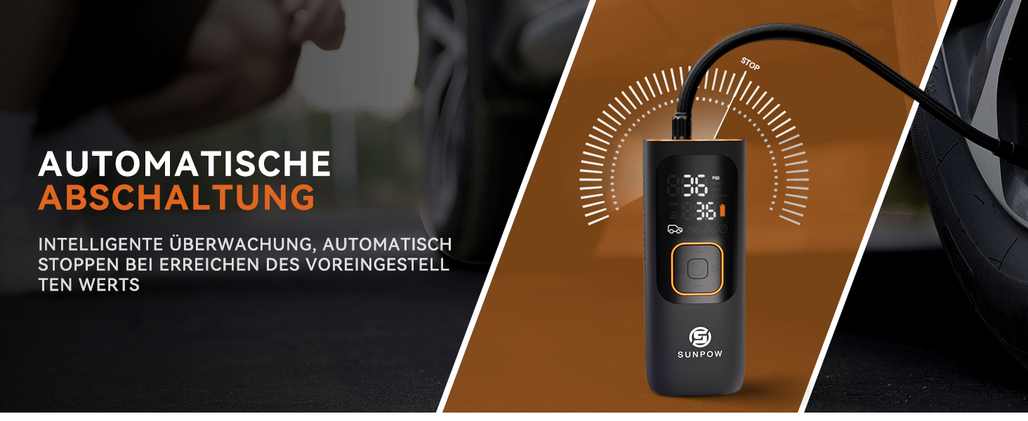 Електричний портативний компресор SUNPOW 7500mAh, 160 PSI для авто, велосипедів, з LCD дисплеєм, LED підсвіткою, Powerbank, 12V DC, автоматичне вимкнення