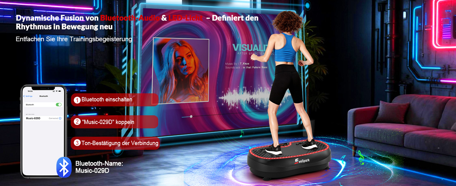 Вібраційна платформа для дому: 199 швидкостей, 6+1 режими, 200W двигун, LED-підсвітка, чорний колір