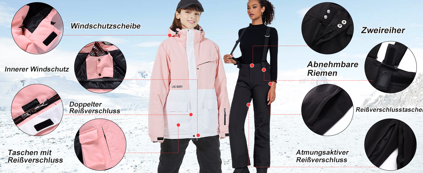 Жіночий комплект гірськолижний: куртка та штани HOTIAN, водонепроникний, вітрозахисний, теплий, для сноуборду та гірськолижного спорту